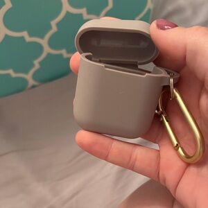 Gray Silicone AirPods Case with Gold Clip